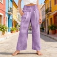 thumbnail image 5 of CCRFTGI Girls' Gingham Pants Wide Leg High Waist Drawstring Elastic Waist Casual Plaid Trousers with Pockets for Ages 5-14 Purple 11-12 Years, 5 of 6