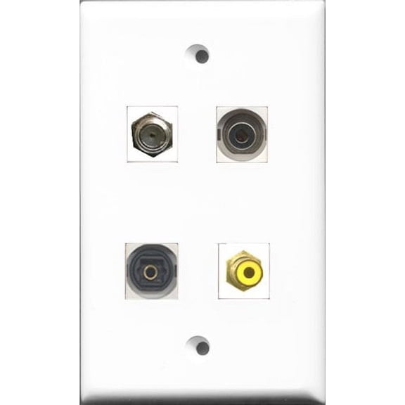 RiteAV 1 Port RCA Yellow and 1 Port Coax Cable TV- F-Type and 1 Port Toslink and 1 Port 3.5mm Wall Plate