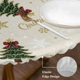 thumbnail image 3 of Christmas Round Tablecloth, Fitted Table Cover with Elastic for 45"-54" Round Tables, Winter Pine Tree Gold White Xmas Snowflakes Table Cloth Outdoor Indoor Dinning Party Waterproof Tablecloths, 3 of 7