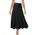 thumbnail image 3 of Womens Maxi Skirts Boho Summer Casuel Flowy Flared Elastic High Waist Pleated A-Line Solid Color Swing Long Skirts, 3 of 10