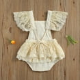 thumbnail image 4 of Newborn Baby Girls Crochet Lace Romper, Toddler Loose Fly Sleeve Square Collar Tie-up Playsuit, 4 of 7
