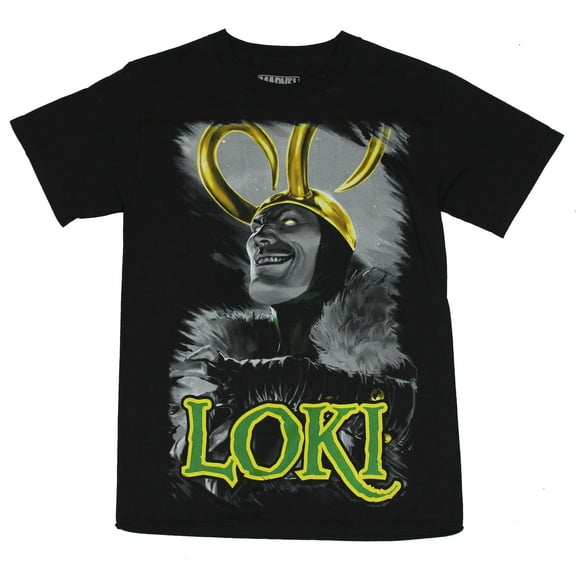 Thor (Marvel Comics) Mens T-Shirt - Giant Evil Loki Portrait (Small)