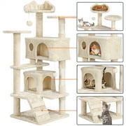 Alden Design 54.5 H Double Condo Cat Tree with Scratching Post Tower, Beige