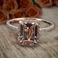 thumbnail image 2 of 1.50 Carat Emerald Cut Real Morganite and Man made diamond moissanite Halo Engagement Ring Sterling Silver with 18k Gold Plating, 2 of 4