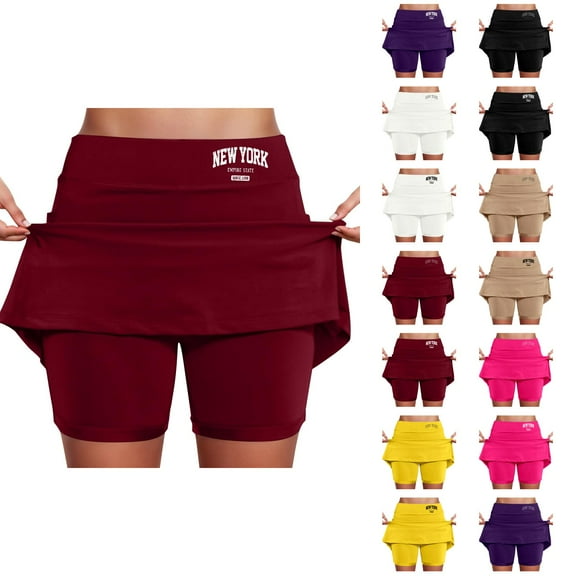Womens Skorts Fashion Print Mid Waist Athletic Golf Tennis Skirts with Inner Shorts and Pockets Skorts for Woman