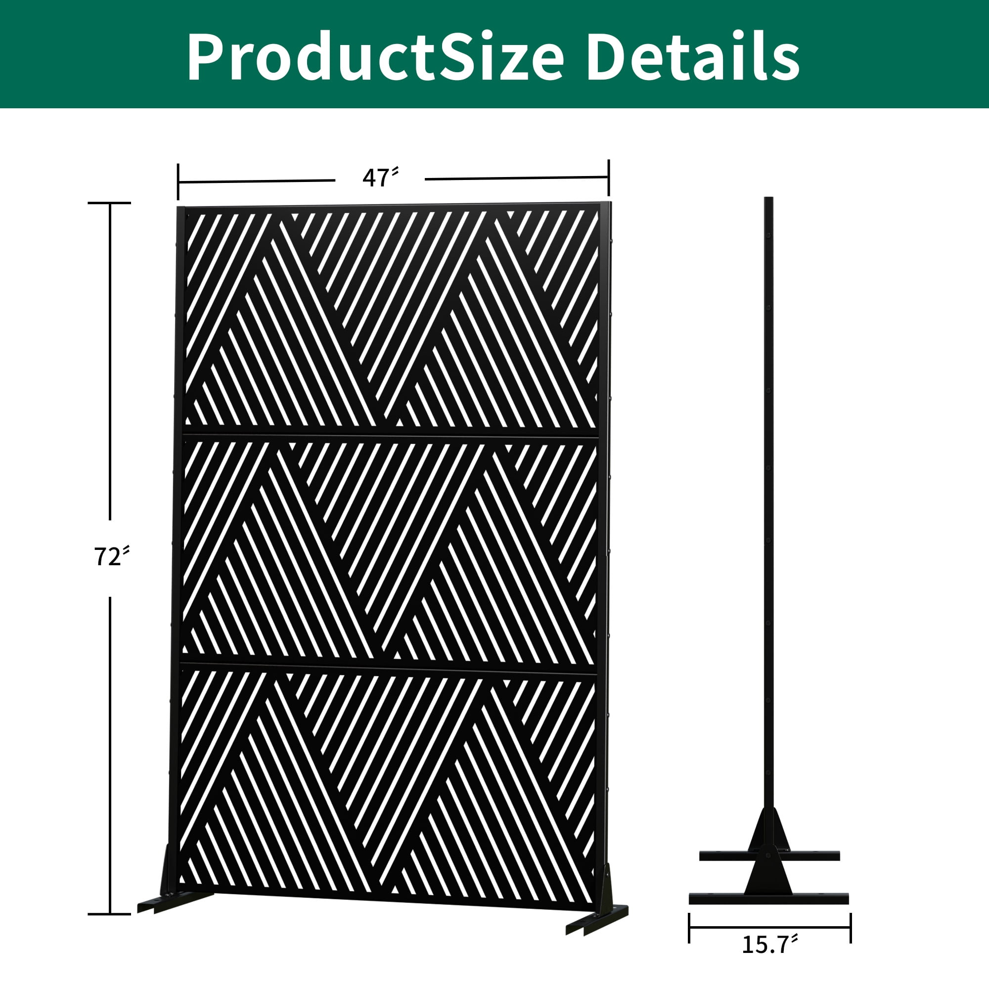 MAYEERTY 72×47" Outdoor Black Metal Privacy Panel Screen for Backyard & Garden, Triangular V-Shaped Pattern