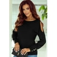 thumbnail image 1 of Women's Black Asymmetrical Cut Out Buttoned Long Sleeve Top, 1 of 5