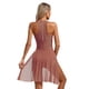 thumbnail image 4 of Trajes de patinaje artístico para gimnasia con diamantes de imitación brillantes para mujer, leotardo con falda fluida y cuello en V, vestido de baile lírico de malla transparente para Ballet, 4 of 5