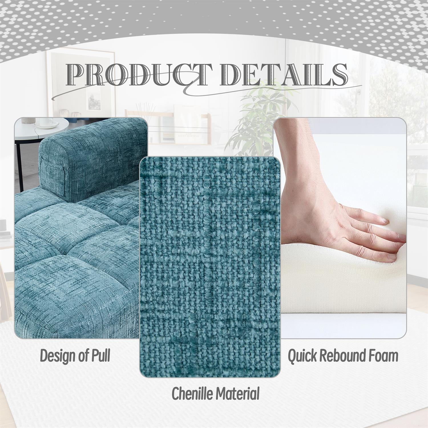 Demi Bonn 98" L-Shaped Modular Sectional Sofa with Chaise, Side Pockets, Modern Comfort Couch, Compression-Free Installation for Living Room, Blue