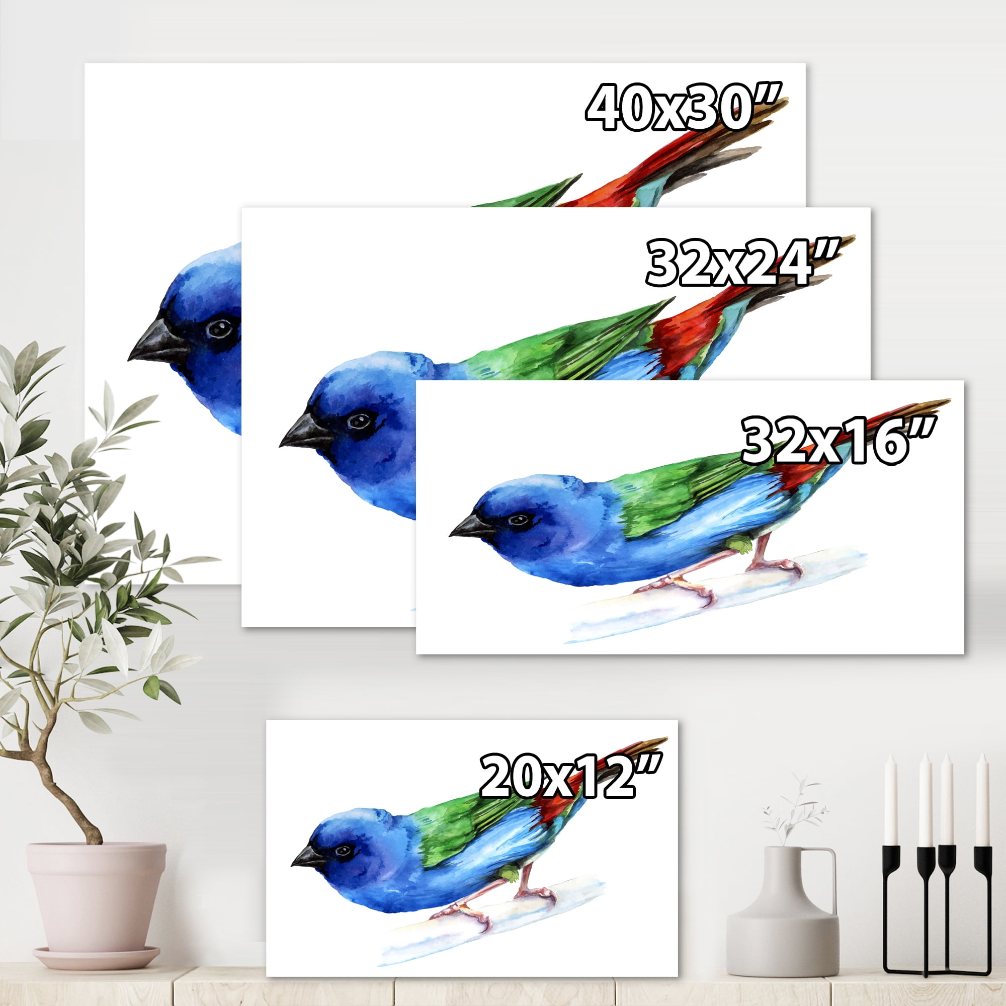 Designart ' Forbes Finch Bird On Branch ' Traditional Canvas Wall Art Print