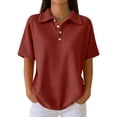 thumbnail image 2 of Women's Waffle Knit Short Sleeve Button Down Collared Polo Shirt Casual Loose Fit Tops for Spring Wine XL, 2 of 5