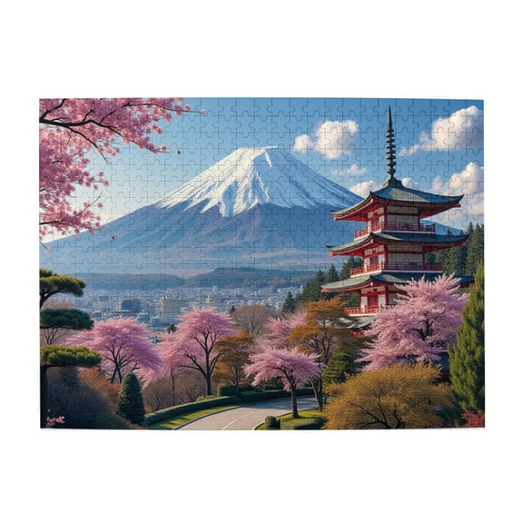 500 Pcs Japanese Cherry Blossom Mount Fuji Jigsaw Puzzle – Relaxing Challenging Adult Puzzle Featuring Pagoda Spring Scenery Beautiful Home Decor Great Gift Idea Men Women Elders Birthday Gift