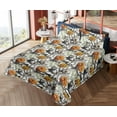 thumbnail image 4 of Ambesonne Floral Fitted & Flat Sheet with Shams 4 Pcs Set, Asters Garden Branches Print, Calking, Apricot and Dark Blue Grey, 4 of 5