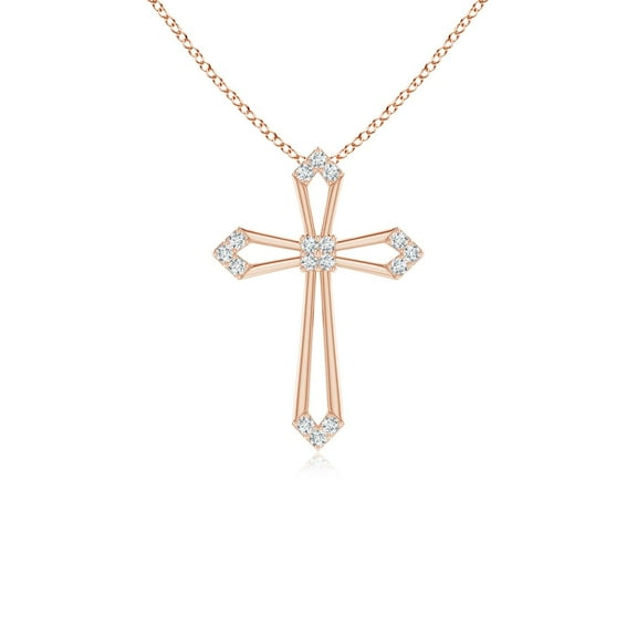 ANGARA Natural Pointed Open Cross Pendant with Diamonds in 14K Rose Gold for Women (Size-1mm| Color-G| Clarity-VS2) | April Birthstone, Anniversary, Jewelry Gift for Women | Natural Diamond Necklace