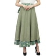 thumbnail image 1 of Phagun Jupe Portefeuille Réversible en Coton Imprimé Floral Vert Olive, 1 of 6