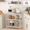 thumbnail image 2 of Kitchen Bakers Rack with Power Outlet, Microwave Stand, Coffee Bar with Adjustable Shelves, 5 Hooks for Spices, Pots and Pans, Distressed White, 2 of 9