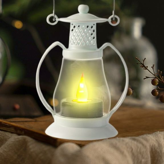 LED Lanterns Decor, Kerosene Lamp Lanterns Decorative Indoor Outdoor, Hanging Lantern Decorative Candle Lanterns for Weddings, Halloween Christmas Western Party Decorations Camping Decor White