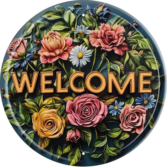 Vintage Round Tin Welcome Sign Retro Metal Sign Suitable For Home Street Shop Garage Bar Farm Garden - Multi-Purpose For Indoor/Outdoor Use Plaque 8x8 Inch
