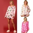 thumbnail image 2 of JZROCKER Women's Pajama Set Long Sleeve Satins Top with Shorts for Christmas Sleepwear, 2 of 19