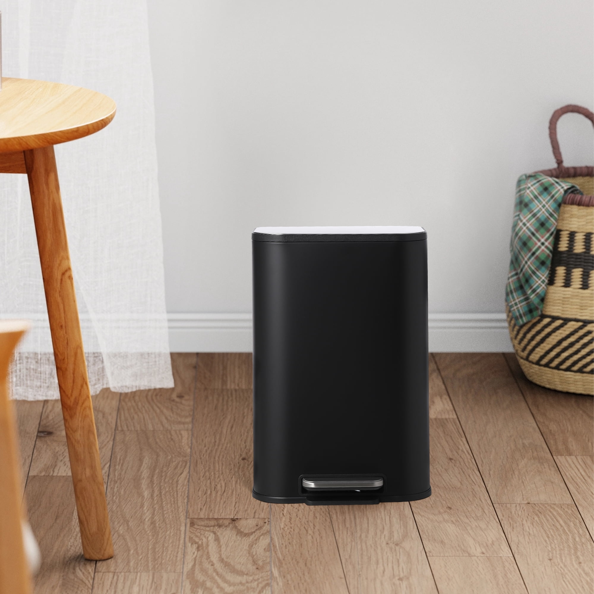 Kitchen Trash Can with Lid, Stainless Steel Garbage Can with Foot Pedal & Removable Inner Bucket, Rectangular Step On Waste Bin for Office Bedroom Living Room