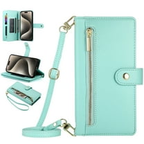 Dteck Zipper Wallet Crossbody Case for Google Pixel 9 / 9 Pro,Magnetic Leather Case Built-in Card Slots/Cash Pocket Shockproof Kickstand Cover with Shoulder Strap/Wrist Strap,Mint