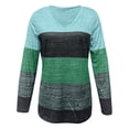 thumbnail image 4 of HLKJKLS Long Sleeve Shirts For Women Color Blocked Long Sleeve V Neck T Shirt Polyester-Cotton Blend Casual Fashionable Breathable Blue S-Xxl, 4 of 5