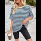 thumbnail image 5 of Camisetas de Rayas de Gran Tamaño para Mujer, Blusas Holgadas de Cuello Redondo y Corta, Blusa Informal de Verano Y2K 2025, Camiseta Básica Verde XL, 5 of 10