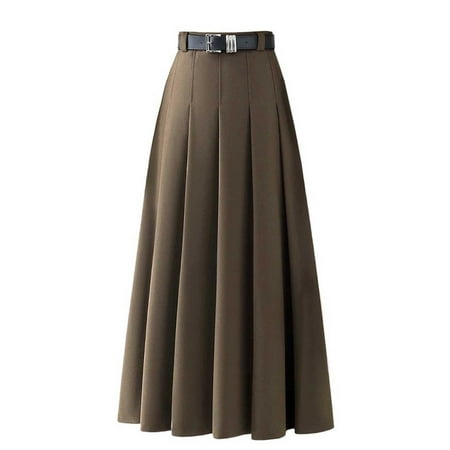 DGMIOCS Women s Dress High Waist Pleated Midi Skirt for Everyday Wear Versatile Type Everyday Comfort Elegant Styling Khaki L
