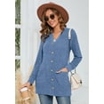thumbnail image 2 of SHOWMALL Women's Long Sleeve Open Front Cardigan Button Down Blue XL Ribbed Lightweight Knit Outerwear with Pocket, 2 of 7