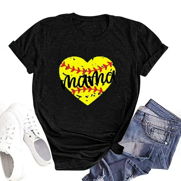 EQWLJWE Womens Funny Ball Mom Softball Baseball Gifts For Women Mothers Day T-Shirt