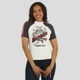 thumbnail image 4 of Women's WEAR by Erin Andrews White Tampa Bay Buccaneers Sleeve Stripe Distressed Raglan T-Shirt, 4 of 6