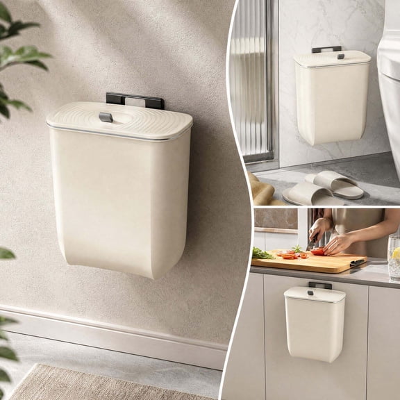Wall-Mounted Trash Bin with Lid Large Capacity Plastic Waste Container for Bathroom Kitchen Living Room