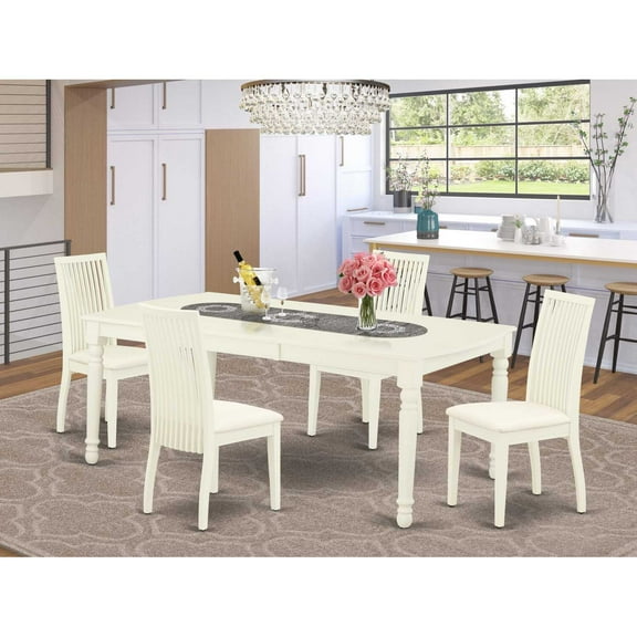 East West Furniture Dover 5-piece Wood Dining Set with Linen Seat in White