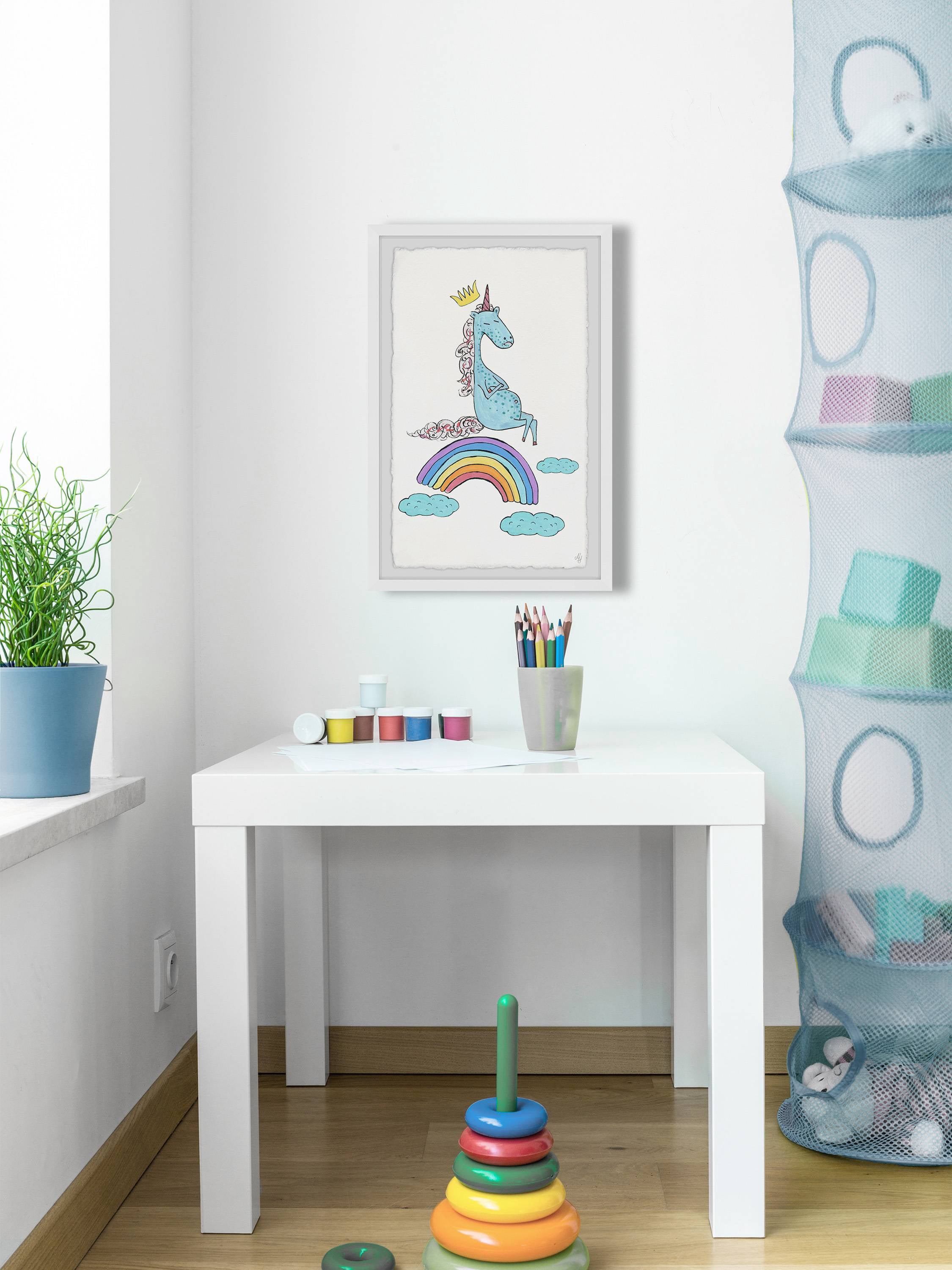 Marmont Hill Unicorn Rainbow Framed Wall Art, 24.00" x 1.50"