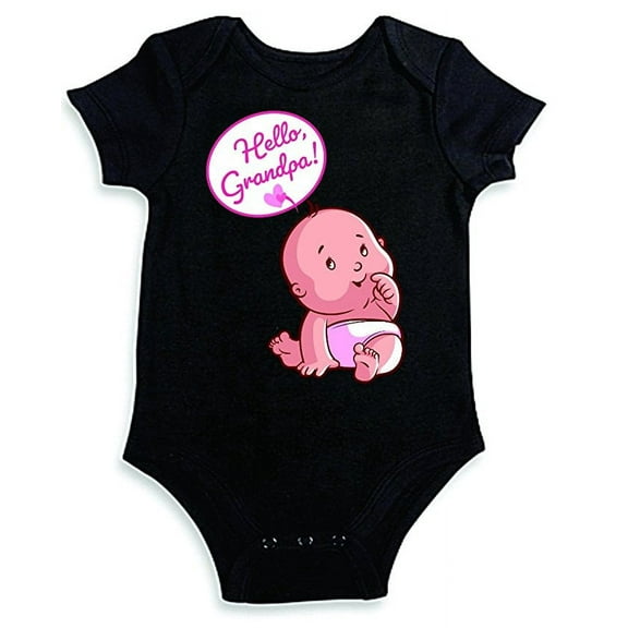 Design With Vinyl Hello Grandpa Cute Baby Clothes - Black Shortsleeve