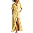 thumbnail image 2 of Women's Maxi Dress, Casual V-Neck Short Sleeve Striped Print with Side Split, Lightweight Flowy Dress for Summer Beach or Resort Wear, 2026 New Limited-time Offer, 2 of 6