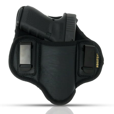 Tactical Pancake Gun Holster Houston - ECO Leather Concealed Carry Soft Material | Suede Interior for Protection | IWB | Right Hand | Fit: Glock 19 17 20 21 22 23 | Beretta 92 FS, PX4, XDM, HK USP, (Best Glock 22 Iwb Holster)