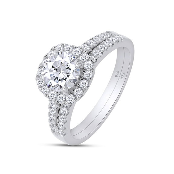 AFFY 1.25CT Moissanite Diamond Engagement Wedding Halo Bridal Ring Set 14K White Gold over Silver-6