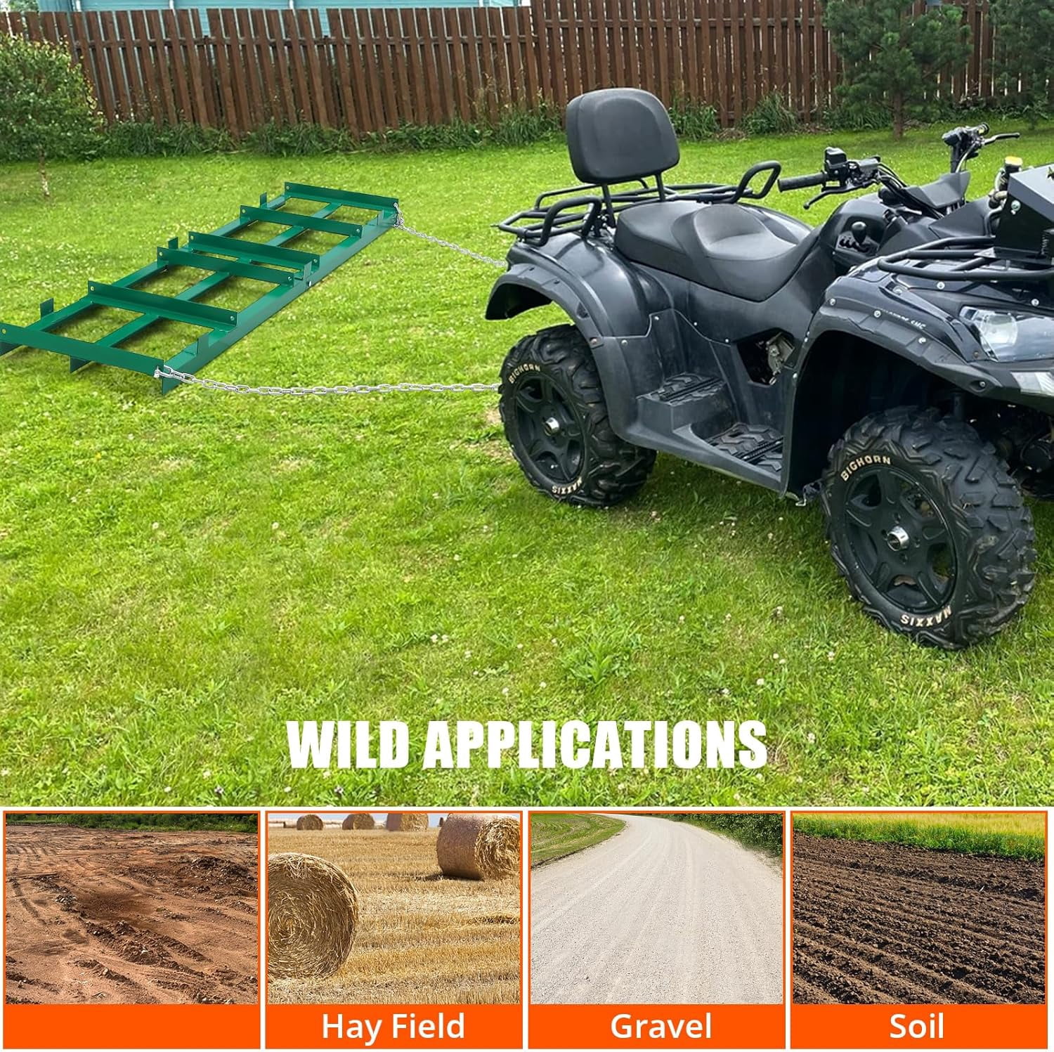 QinaQin 72 inch Heavy Duty Towed Gravel Leveler,Drag Harrow Driveway ...
