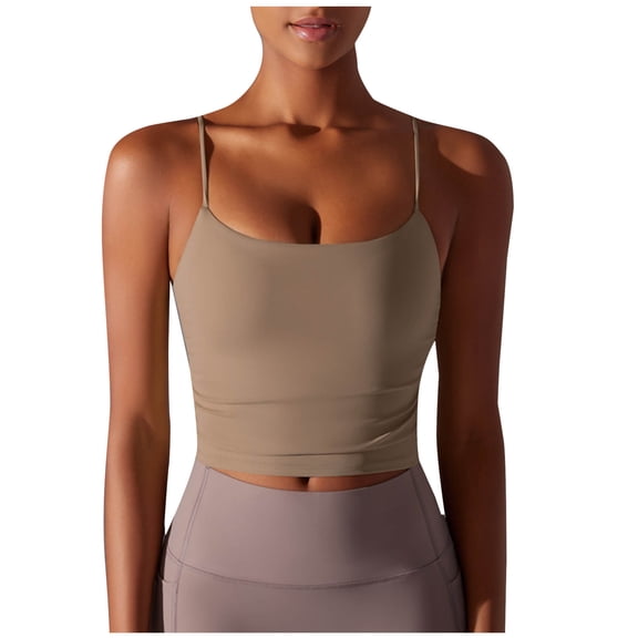 MYAOYI Womens Tops Spaghetti Strap Crop Cami Top Built in Bra Padded Yoga Workout Tank Top