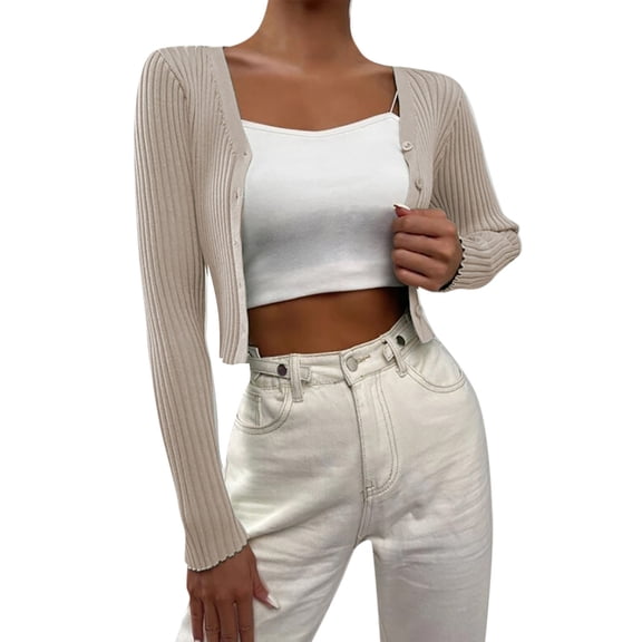 Vedolay Women's Sweaters Autumn Long Sleeve Loose Sweaters Cardigan Coat 2023 Khaki,2XL