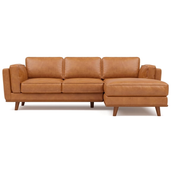 Valencia Artisan Top Grain Leather Three Seats with Right Chaise Leather Sofa | Pure Italian Nappa Top Grain Leather, Alder Wood Legs and Frame, Fabric Backed Cushions, Cognac