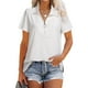 thumbnail image 2 of Blusa Cremallera Cuello En V Abertura Lateral Color Puro Casual Suelto Manga Corta Tops para Mujer Blanco XL, 2 of 6