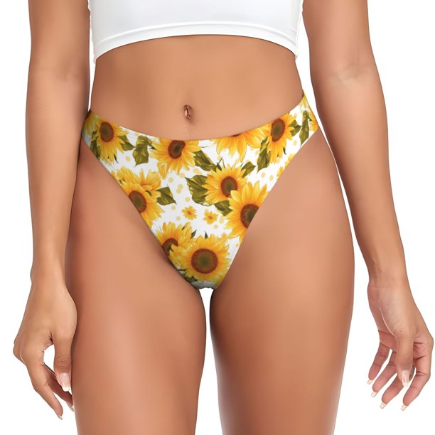 Fotbe Modern Elegant Sunflower Tanga Sin Costuras para Mujer con Estampado – Panties Invisibles, Transpirables y Cómodos para Uso Diario-Small