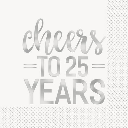 Foil Silver Cheers to 25 Years Paper Luncheon Napkins, 6.5 in, 16ct