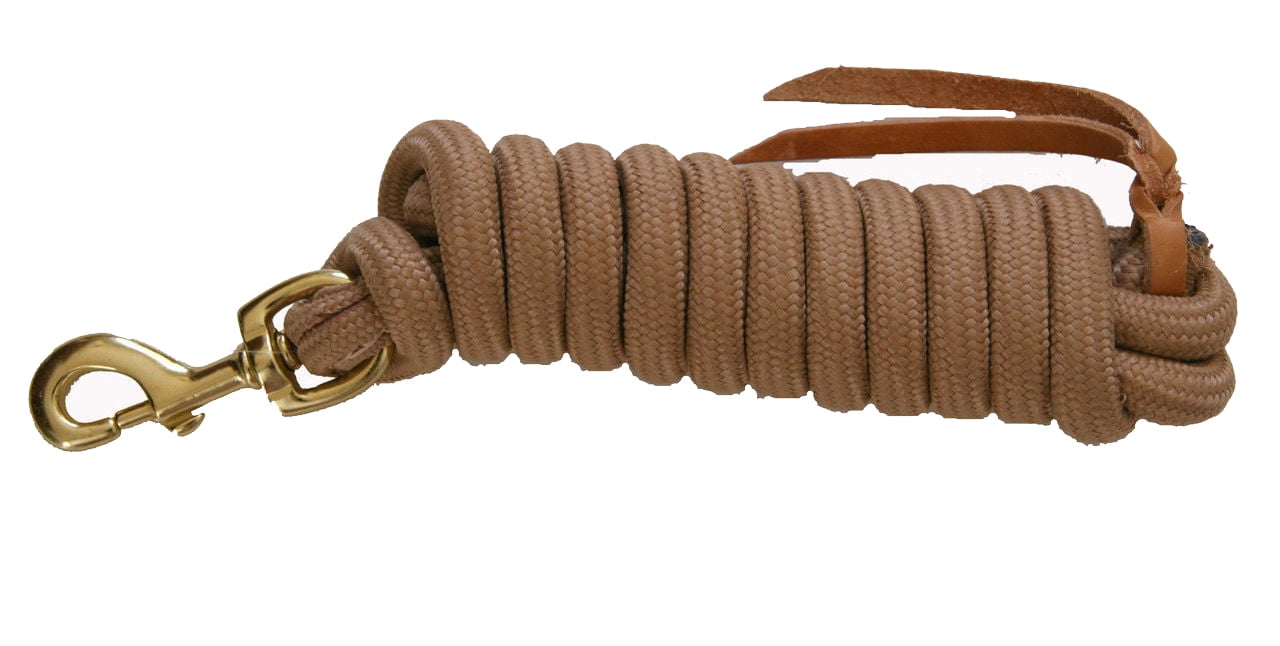 cowboy nylon horse lead rope with leather popper 9' x 5/8" tan