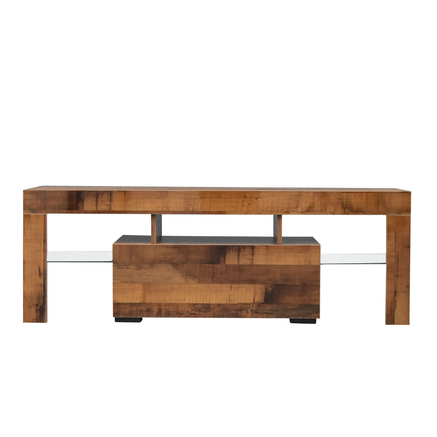 Kadyn TV Stand, Particle Board TV Cabinet Entertainment Center with LED RGB Lights and Storage, Walnut High Gloss TV Console Table for TVs up to 55"