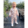 thumbnail image 3 of RUINIXCW Toddler Baby Girl Boy Silk Satin Pajamas Set Kids Spring Fall Winter PJS Set Sleepwear Striped Button Down Collar Long Sleeve Shirt Tops and Pants Set Loungewear Homewear, 3 of 9