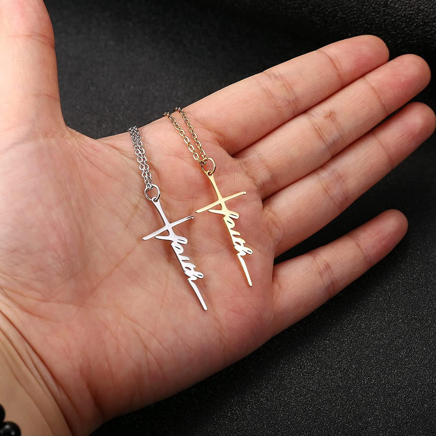 2PCS Faith Cross Necklace Blessed Hope Strength Pendant Necklace
