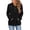 Black, variant on Nowekniz Women Henley Neck Hoodie Pullover Sweater, Long Sleeve Loose Zip Up Casual Sweatshirt with Drawstring Hood, Three Decorative Buttons and Kangaroo Pocket